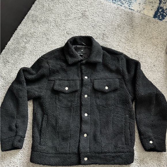H&M Sherpa Teddy Bear Black Jacket - Picture 1 of 6